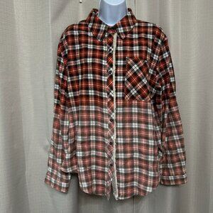 Pol Long Sleeve Button Up Shirt Women's Size Medium Red Plaid